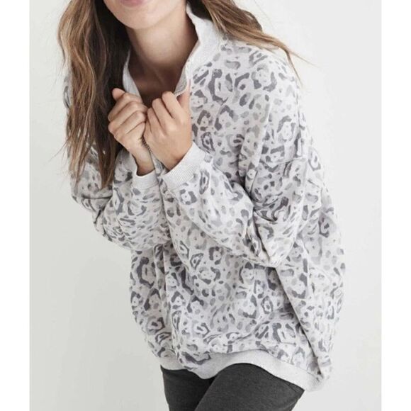 Aerie Oversized Cheetah Print Quarter Zip Pullover Sweatshirt Size Small - Picture 1 of 9